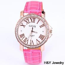 Hot sales free shipping quartz dress diamond roman number leather fashion jewelry gift women leather strap watches
