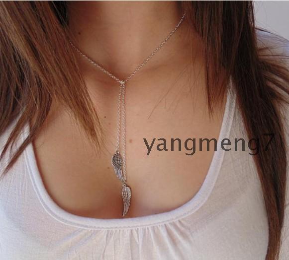 Cupid Ancient Silver Jewelry Cute Angel Wings Necklace Pendant Necklace Alloy Necklace Collarbone Chain Necklace Fashion