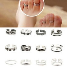 Wholesale 12Pcs Celebrity Fashion Simple Sliver Plated Retro Carved Flower Toe Ring Foot Jewelry Free Ship
