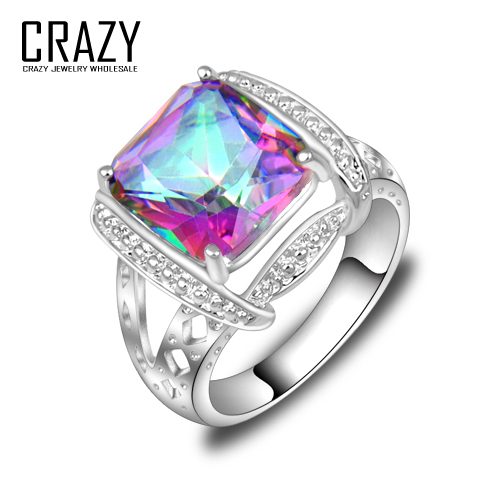 CRAZY Brand New Hot Sale Romantic Genuine Rainbow Fire Mystic Topaz 925 Silver Ring For Women