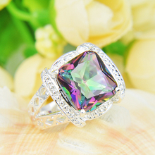 CRAZY Brand New Hot Sale Romantic Genuine Rainbow Fire Mystic Topaz 925 Silver Ring For Women