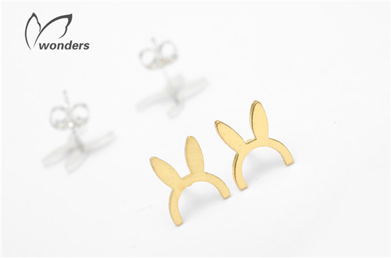 10pairs lot 2015 Gold Silver Rose Gold Fine Jewlery Stainless Steel Cute Tiny Bunny Ear Stud