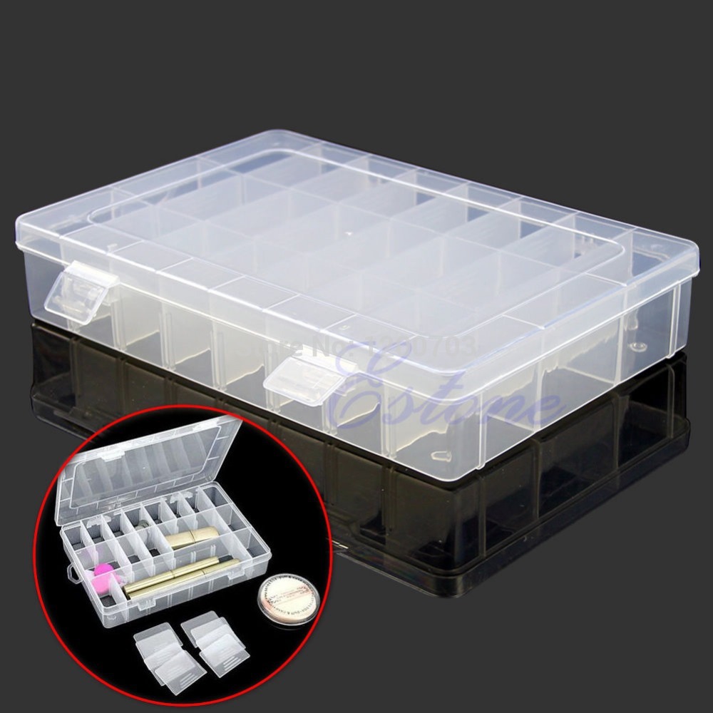 B39 Adjustable Plastic 24 Compartment Storage Box Jewelry Earring Bin Case Container free shipping