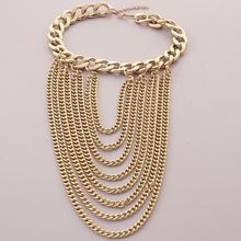 Fashion Gold Metal Tassel Chokers Necklaces Women Long Tassel Chain Pendants Necklace Vintage Collar Personality Women