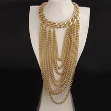 Fashion Gold Metal Tassel Chokers Necklaces Women Long Tassel Chain Pendants Necklace Vintage Collar Personality Women