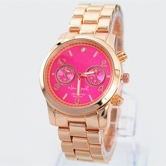 A pcs lots pink dial 2014 New Arrival Fashion Women Gold Quartz watch Crystal Rhinestone Lady