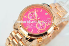 A pcs lots pink dial 2014 New Arrival Fashion Women Gold Quartz watch Crystal Rhinestone Lady