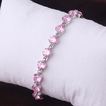 Lovely Jewelry Chain Bracelet 18k White Gold Plated Pink Zirconia Crystal Bracelet Hot Selling Free Shipping