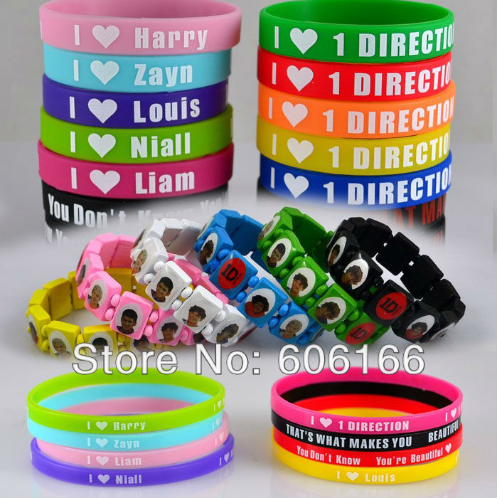 26pc lot HOT 1D I Love One Direction Super Star Silicone Wristband Wood Bracelet Mixed Colors
