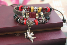 Men Women Braid Leather Cord Bead Cupid Bracelet Wristband Hemp Surfer for lover Christmas gift