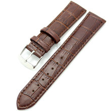 Brown 20mm Band Width Genuine Leather Wrist Watch Band Strap Stainless Steel Buckle Mens Womens + 2 Spring Bars