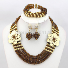African Gold Plated Fashion Jewelry Set Nigerian Crystal Beads Necklace Set for Wedding Party Free Shpping