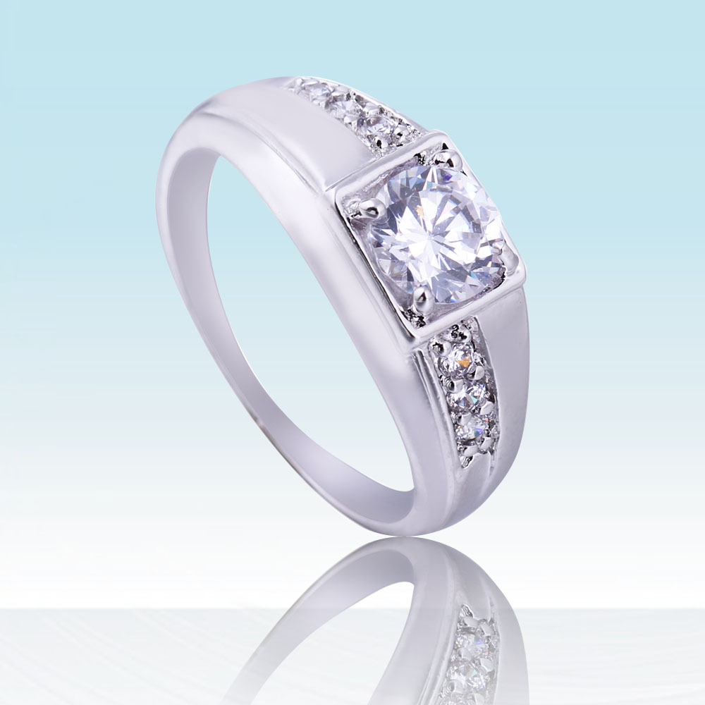 Hot New White Gold Plated Rectangle Emerald Cut CZ Diamond Wedding Ring 16MM M3AO