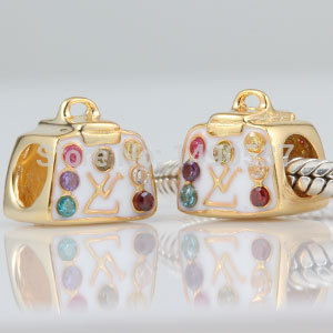 Purse Handbag 18K Gold Color 100 925 Sterling Silver Charm Bead Fits Pandora DIY European Bracelets