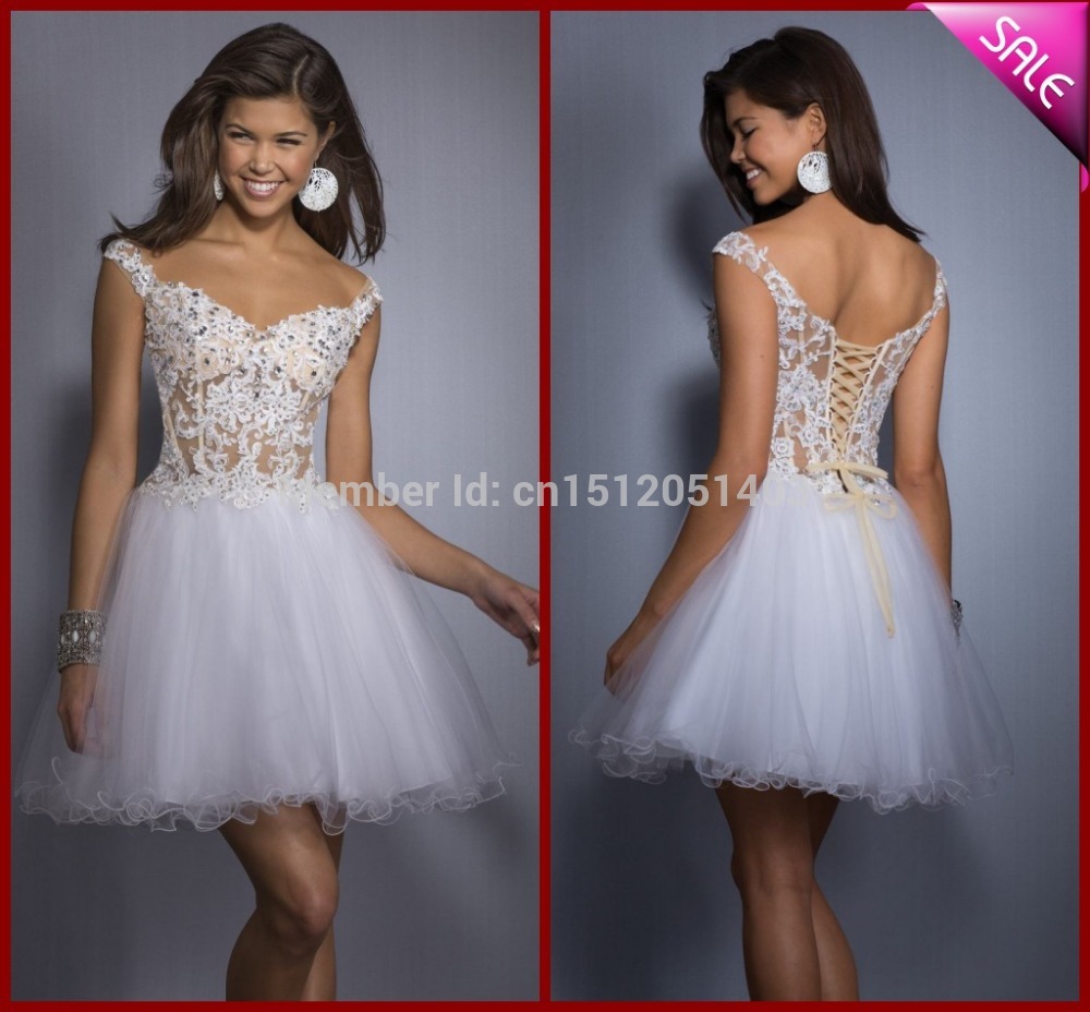 Crystal Sheer White Corset Homecoming Dresses Short Prom Dress ...