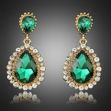 2014 popular jewelry accessories Earrings green crystal gems sexy fashion star gold drop earring for women