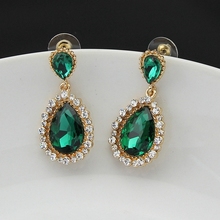 Popular jewelry accessories green Earrings crystal gems sexy fashion star gold drop earring for women