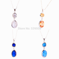 Wholesale Fascinate Small Charming White & Blue Sapphire & Morganite & Sapphire Quartz 925 Silver Free Chain Necklace Pendant