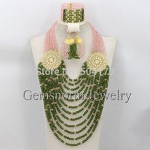 Fabulous Olive Green Nigerian Wedding Beads Jewelry Set Latest Design Indian Bridal Beads Jewelry Set Free