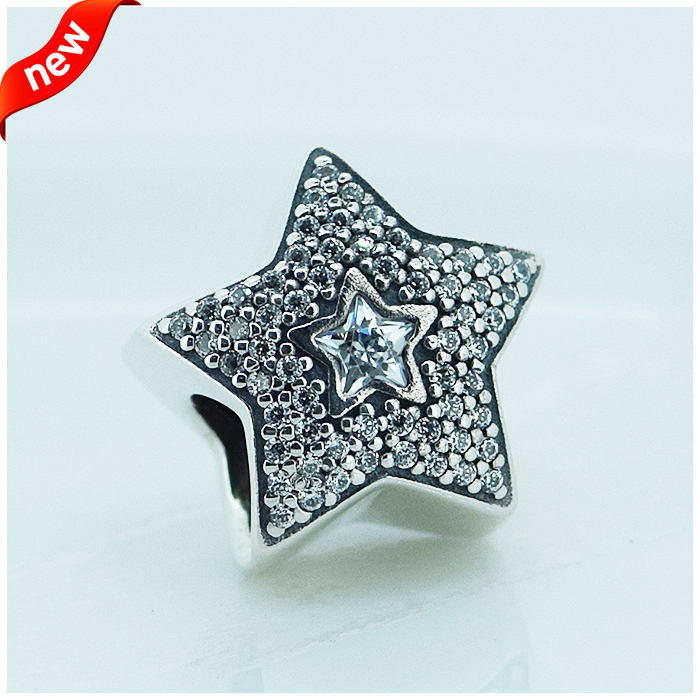 Fits for Pandora Bracelets Pave Wishing star Silver Beads New Original Authentic 925 Sterling Silver Charms