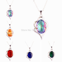 Wholesale Noble Jewelry Rainbow & Green Topaz & Morganite & Ruby Spinel & Sapphire Quartz 925 Silver Free Chain Necklace Pendant