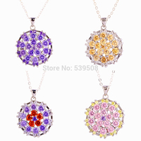 Wholesale Nice Jewelry Round Cut Amethyst & Morganite & Garnet & Pink Sapphire & Citrine 925 Silver Free Chain Necklace Pendant