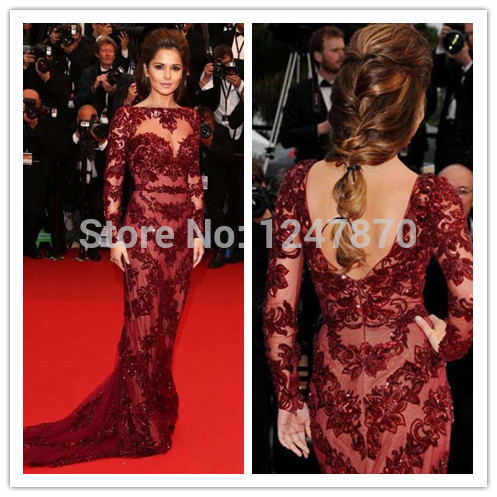 Brand-Red-Carpet-Sheath-Burgundy-Celebrity-Dresses-Court-Train-Evening ...