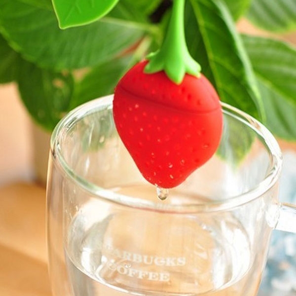 Reuseable Silicone Red Strawberry Shape Tea Bag Punch Filter Infuser Strainer Free Shipping