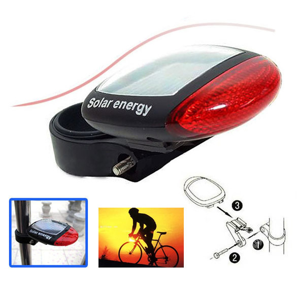 Solar Power LED Bicycle Lights Bike Rear Tail Lamp Light Bike Safety Flashing Light Lamp Red