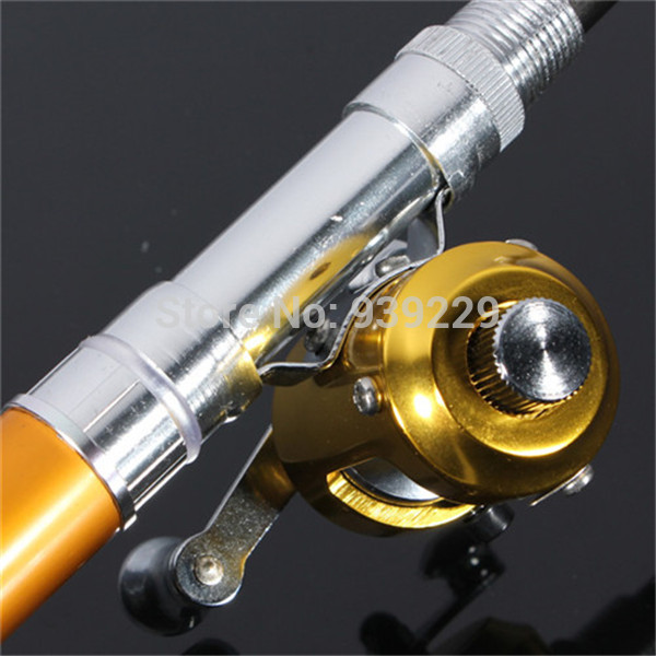 Free Shipping Golden Vara De Pesca Mini Aluminum Pocket Pen Fishing Rod Pole Reel Sea Fishing