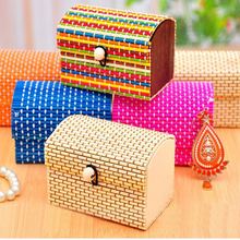 1x Free Shipping Handmade Ring/Necklace/Earrings Jewelry Square Box Mini Modern Style Bamboo Wooden Storage Box Case