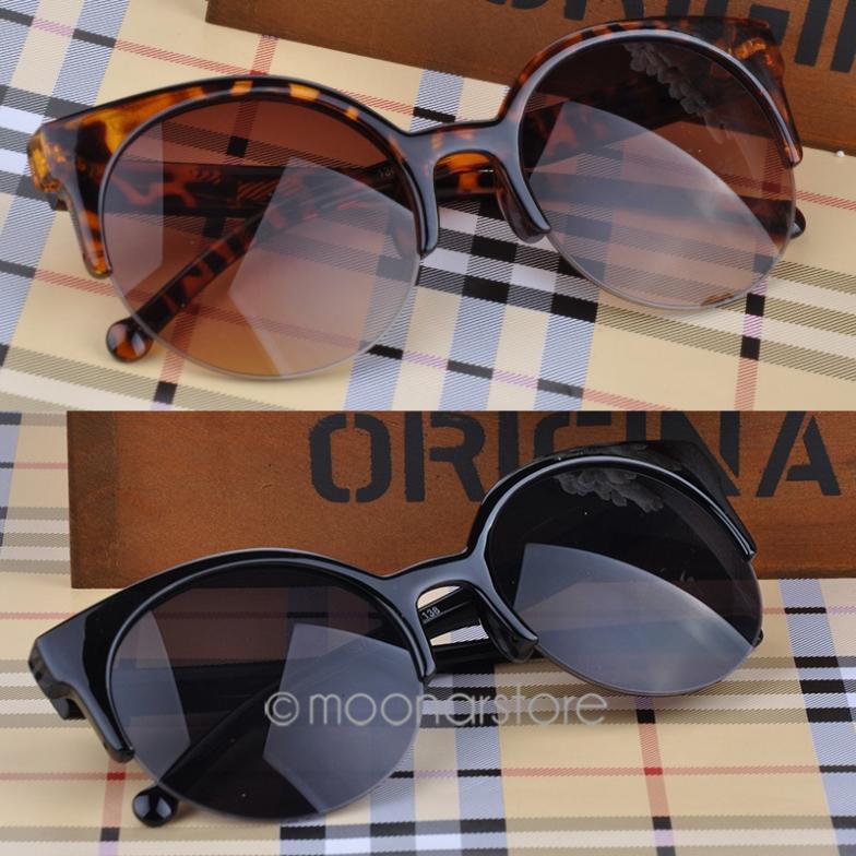 Olho de gato Retro Vintage Round Sunglasses moda elegante semi aro Eyewear 