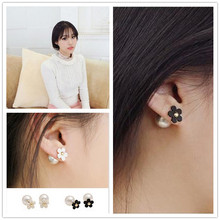 Hot Selling New Charm Paragraph Earrings 2014 Double Side Shining Pearl Flower Stud Earrings Big Pearl Earrings For Women