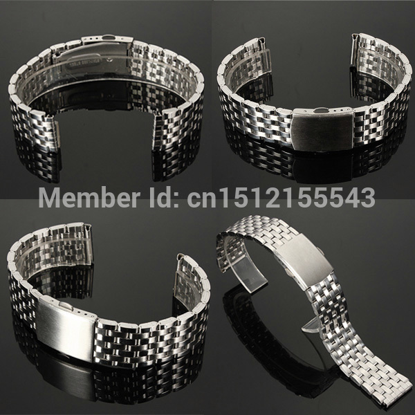 New 18mm 20mm 22mm Silver Watch Strap Bracelet Stainless Steel Band With Push Button Double Flip