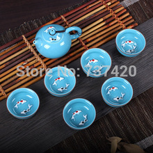 BEST 7pcs set colorful beauty pu er tea tools kungfu Pisces mugs fish tea sets handmade