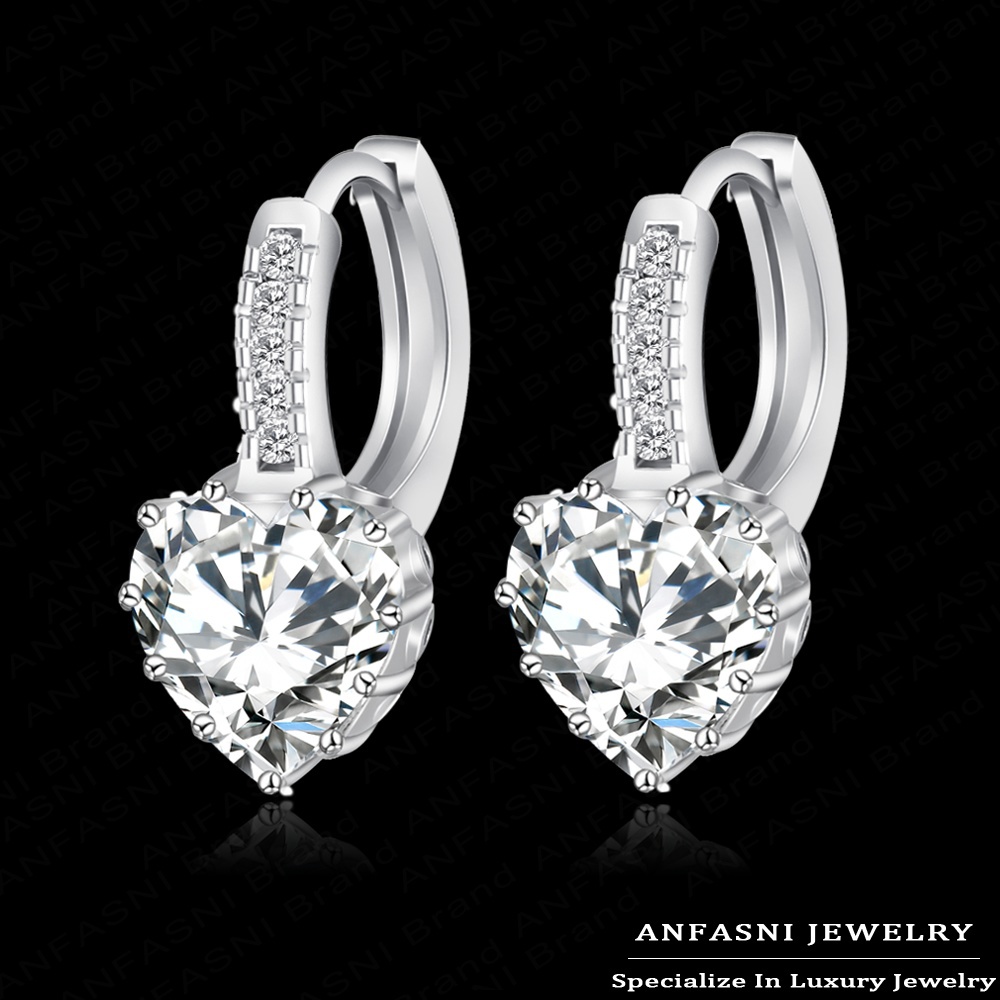Top Selling Real Platinum Plated Luxury Stud Earring Inlay Swiss Zircon Ladies Wedding Jewelry CER0151 B