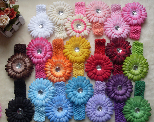 594 New baby headband store 420   baby gerbera daisy clip flowers for crochet headband 20Colors Cute 