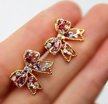Bling Beauty!! Cute Fashion Graceful Colorful Rinestone Bowknot Earrings Studs Bow Earring E127
