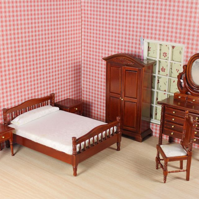 new arrivals 1/12 scale doll house mini wooden vintage brown bedroom 6 