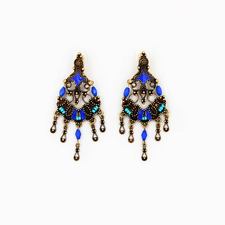 Fashion 2015 jewelry vintage boho chic blue enamel statement long drop ...
