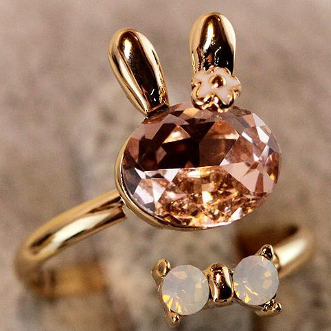 New 2014 fine jewelry Korean style rings rabbit shape shine studded bowkont open end rings for