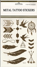 Hot Sale 10pcs lot Feather And Jewelry Style Temporary Metallic Tattoos Golden Silver Flash Tattoos Stickers