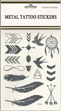 Hot Sale 10pcs lot Feather And Jewelry Style Temporary Metallic Tattoos Golden Silver Flash Tattoos Stickers