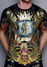 Mens t shirts 2014 fashion ED famous brand hot drilling flowers wings skull printed t shirt men tshirt t-shirt tees clothing