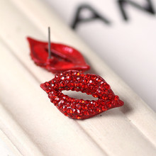 Hot new fashionable club female earrings exaggerated personality cubic zircon pave sparkling 3D sexy red lips