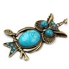 Retro turquoise crystal eyes owl necklace pendant jewelry