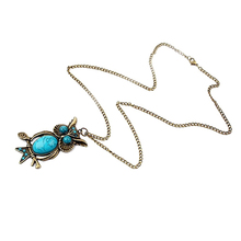 Retro turquoise crystal eyes owl necklace pendant jewelry