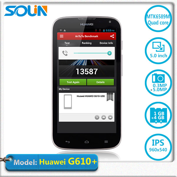 Muti language Original Huawei G 610 G610 Quad Core Mobile Phone MTK6589M 1 2GHZ 5 0