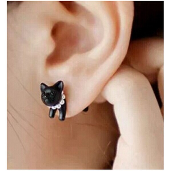 CED124 Korean jewelry three dimensional animal leopard cat imitation pearl earrings piercing Free Shipping