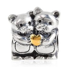 Gold Plated Heart 925 Sterling Silver Bear Hug Charm Beads Fit Pandora Style DIY Bracelets Necklace